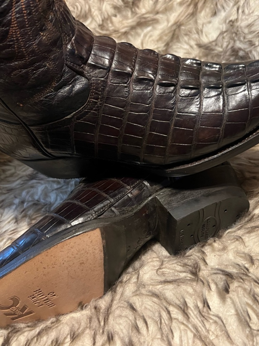 Men's DOMINI PELLE CAIMAN dark  Brown Leather Cowboy Boots Sz 9 NEW SOLES/HEELS - Picture 5 of 16